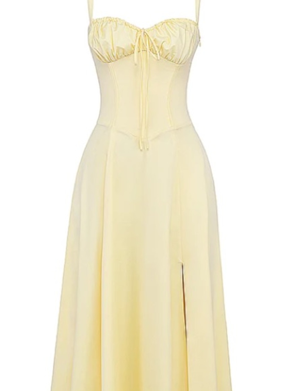 Pale Yellow Corset Maxi Dress with Adjustable Tie